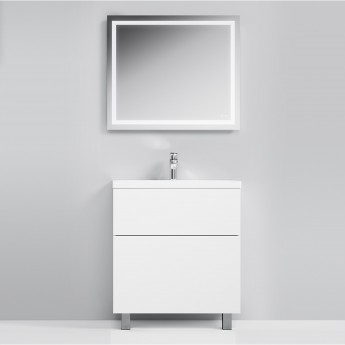 Сет 75 см: база белая напольная 2 ящиками с раковиной и зеркало LED 80 см AM.PM GEM Сет 75 см: база белая напольная 2 ящиками с раковиной и зеркало LED 80 см AM.PM GEM