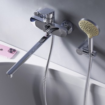 Смеситель для ванны и душа с длинным изливом c душевым набором AM.PM LIKE F8095000 Смеситель для ванны и душа с длинным изливом c душевым набором AM.PM LIKE F8095000